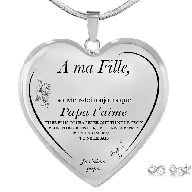 Collier Cœur A ma Fille + Boucles d'Oreilles Vue Détail - De Papa