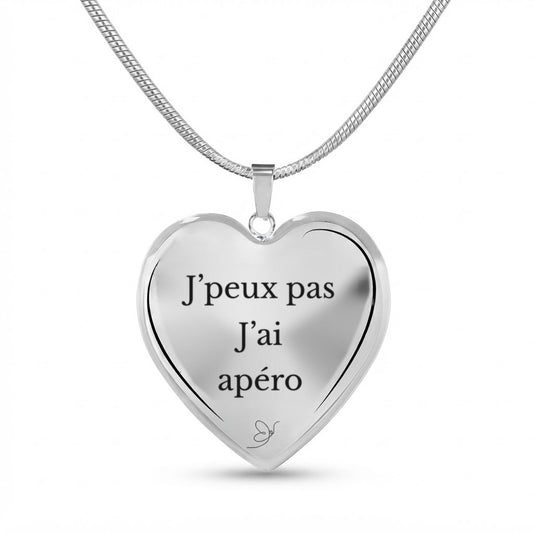 Collier Cœur gravé J'peux pas j'ai Apéro sur fond blanc - Les Bijoux de Marilou
