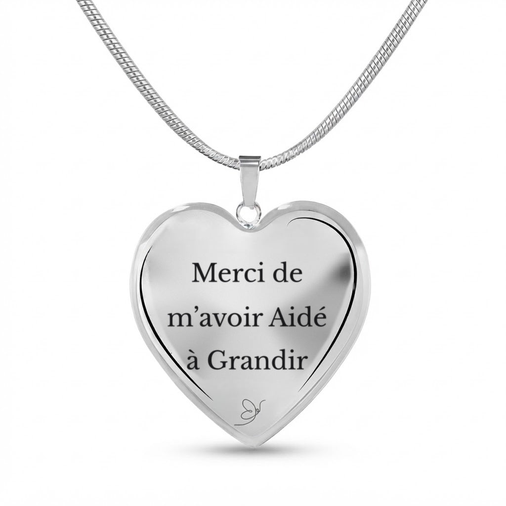 Collier Cœur gravé Merci de m'avoir Aidé à Grandir sur fond blanc - Les Bijoux de Marilou