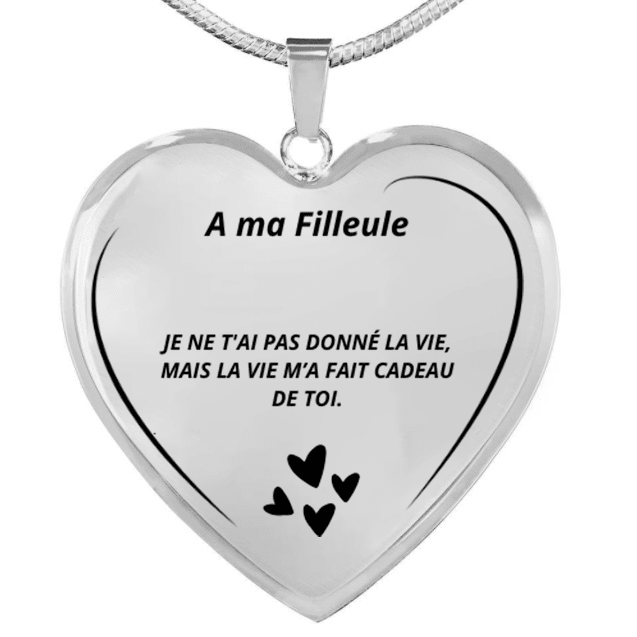 Collier cœur filleule gravé cadeau baptême anniversaire