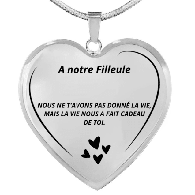 Parure collier cœur notre filleule gravé livré en écrin Les Bijoux de Marilou