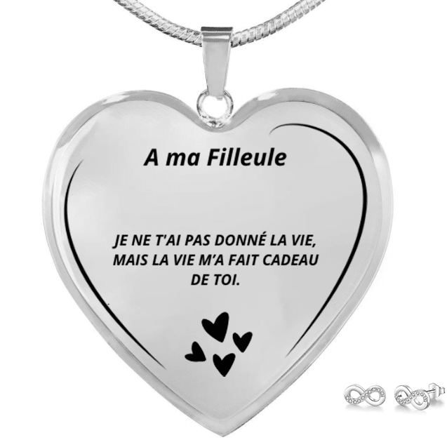 Collier pendentif cœur filleule gravé acier inoxydable sans nickel