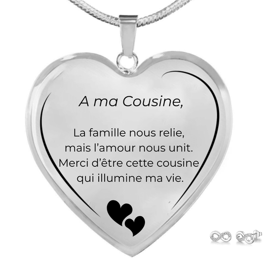 Parure collier cœur cousine gravé avec boucles d'oreilles infinies vendues en option - Les Bijoux de Marilou