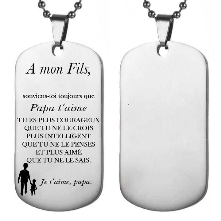  Collier fils gravé Papa t'aime avec silhouette papa et fils