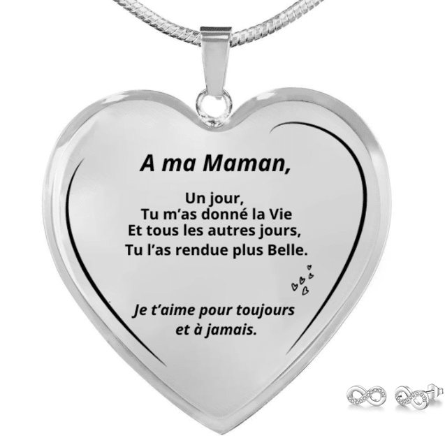 Parure collier maman gravé A ma Maman et boucles d'oreilles infinies - Les Bijoux de Marilou