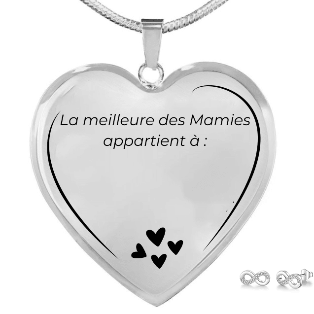 Collier mamie personnalisé accompagné de la paire de boucles d'oreilles infinies en argent
