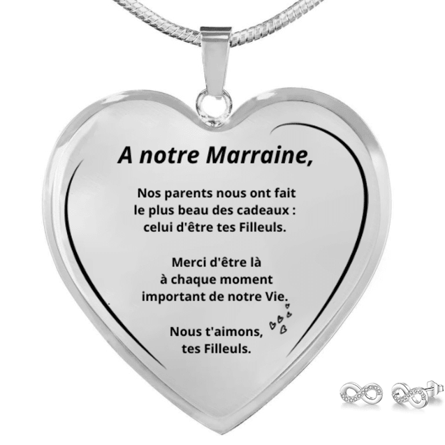 Parure collier A notre Marraine avec boucles d'oreilles infinies - Les Bijoux de Marilou
