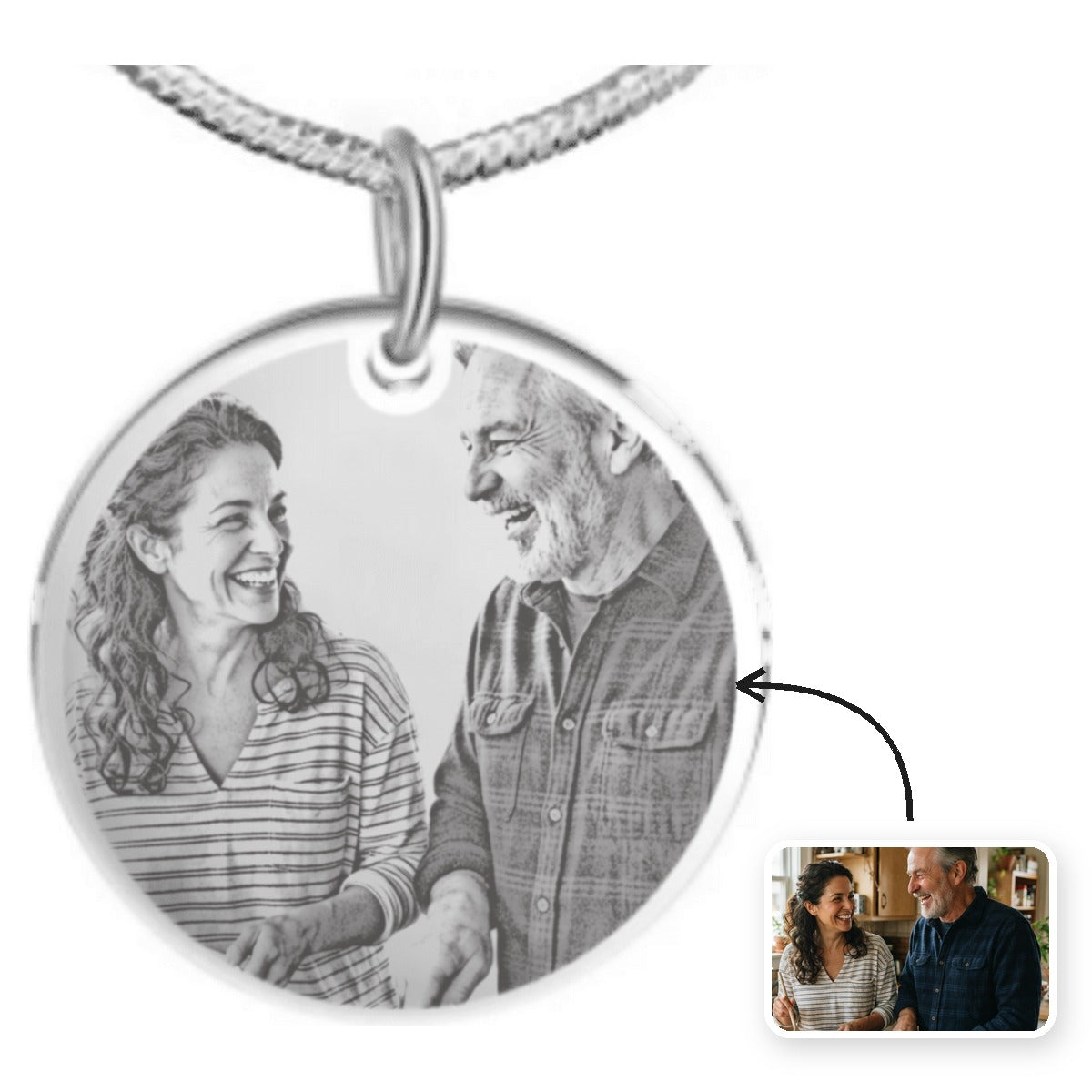 Collier médaille ronde photo gravée personnalisé - Les Bijoux de Marilou