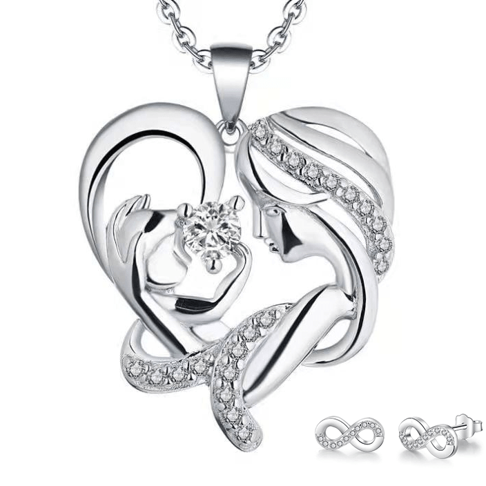 Collier Naissance Maman Je t'Aime avec boucles d'oreilles infini assorties