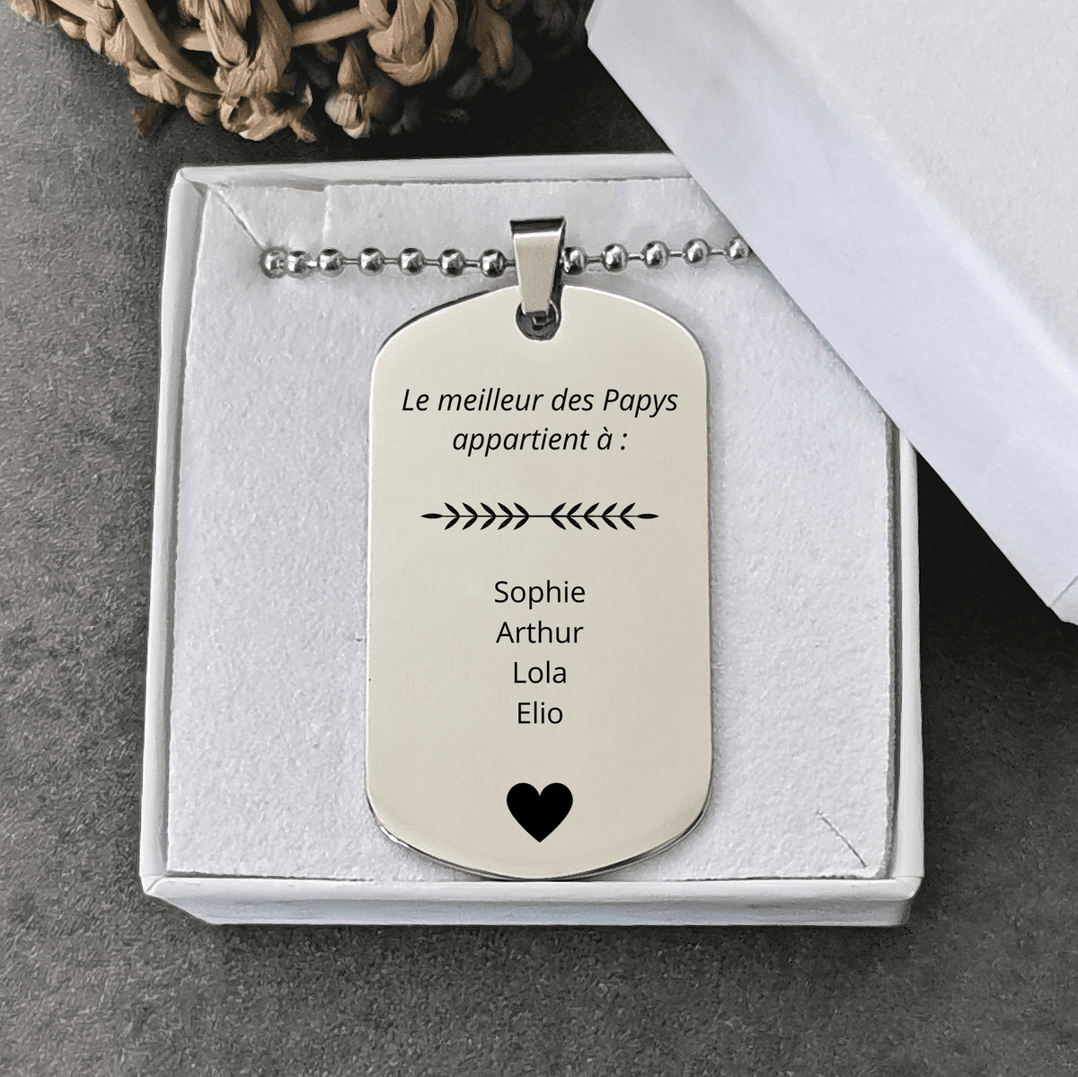 Collier Papy Meilleur Papy présenté dans son écrin - Les Bijoux de Marilou