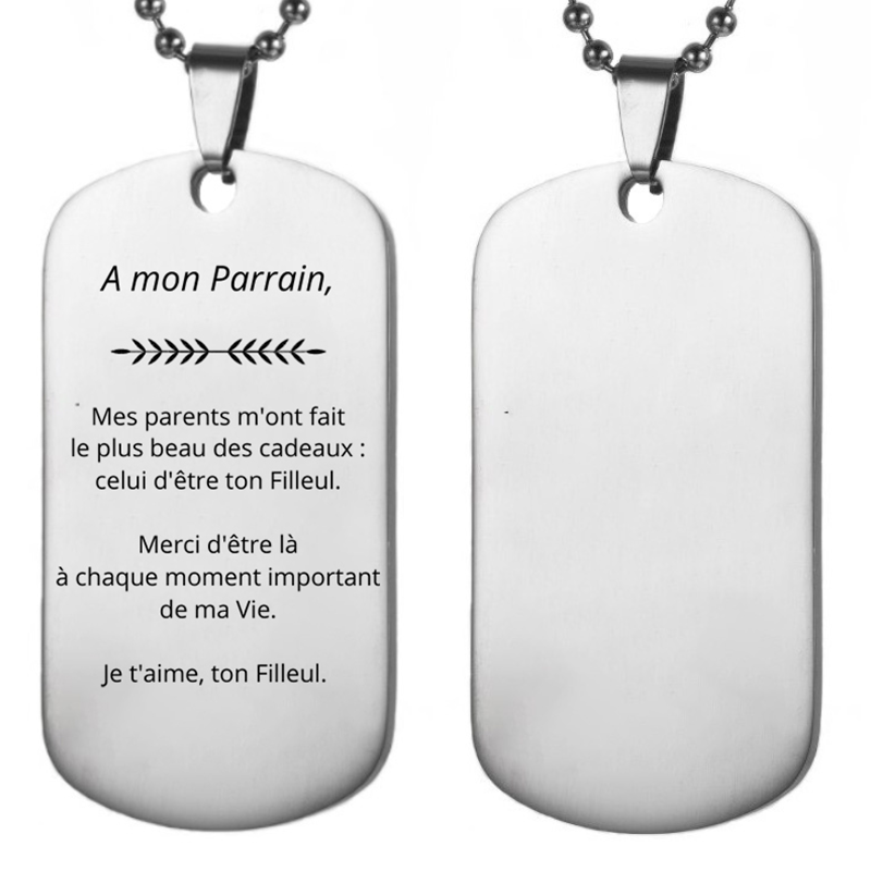 Collier parrain plaque gravée A mon Parrain — version filleul