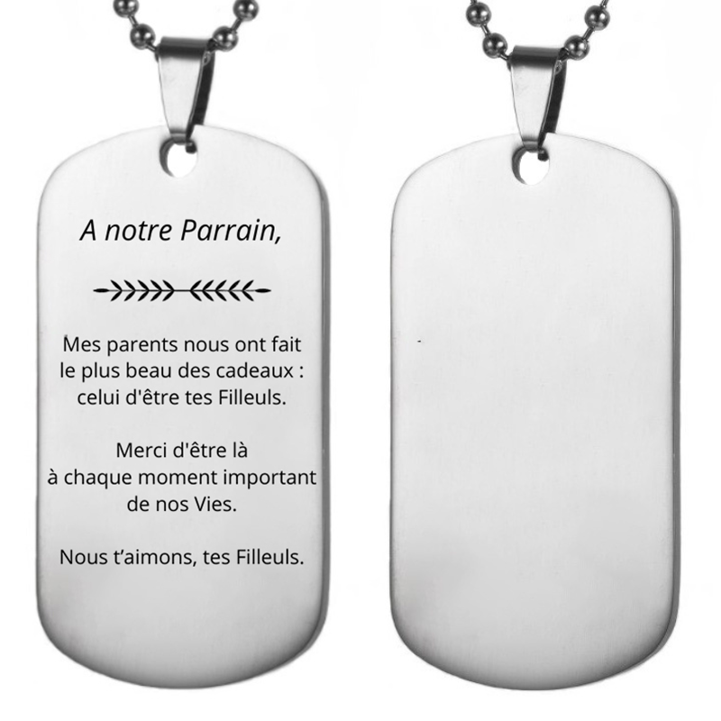 Collier parrain plaque gravée dos personnalisé prénoms filleuls