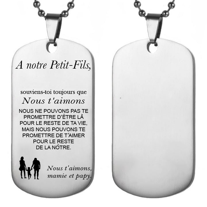 Collier petit-fils gravé A notre Petit-Fils de Mamie et Papy - Les Bijoux de Marilou