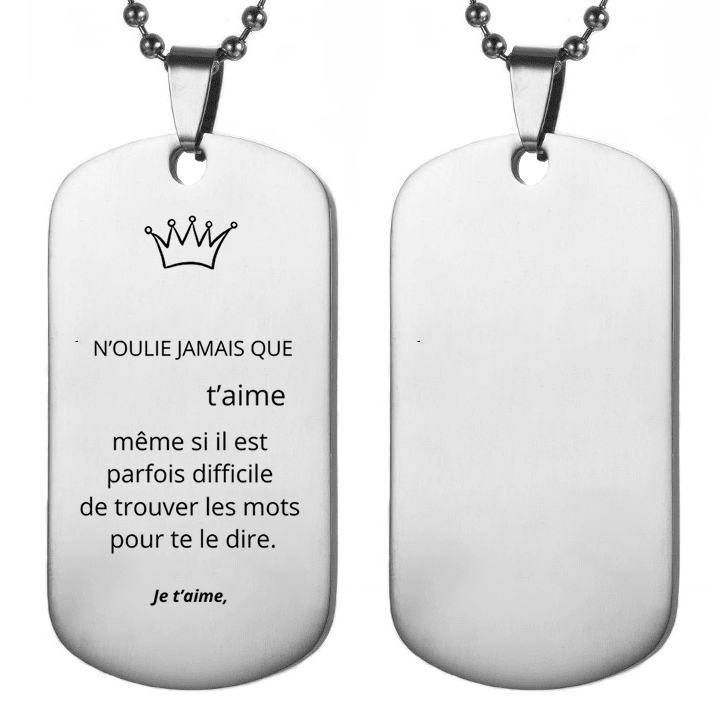 Collier personnalisé homme gravé Vous jamais que xxx t'aime même s'il est parfois difficile de trouver les mots