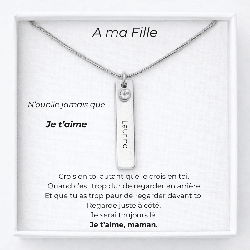 Collier prénom pour ma fille sur carte A ma Fille signée maman - Les Bijoux de Marilou