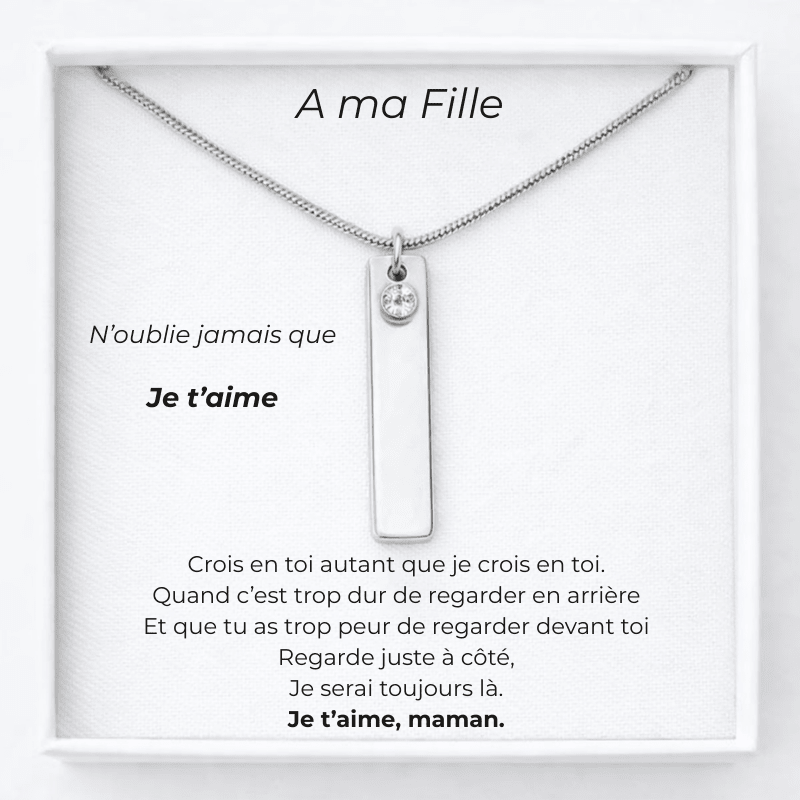 Collier pour ma fille, plaque barre vierge avant gravure - Les Bijoux de Marilou