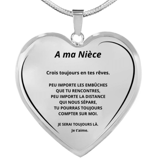 Collier cœur pour ma nièce gravé A ma Nièce Crois toujours en tes rêves Je t'aime