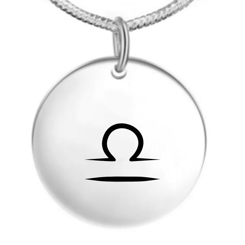 Collier signe astrologique personnalisé — pendentif rond acier gravé symbole Balance