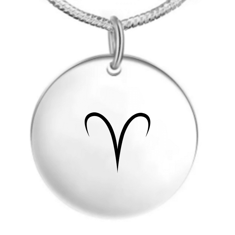 Collier signe astrologique personnalisé — pendentif rond acier gravé symbole Bélier