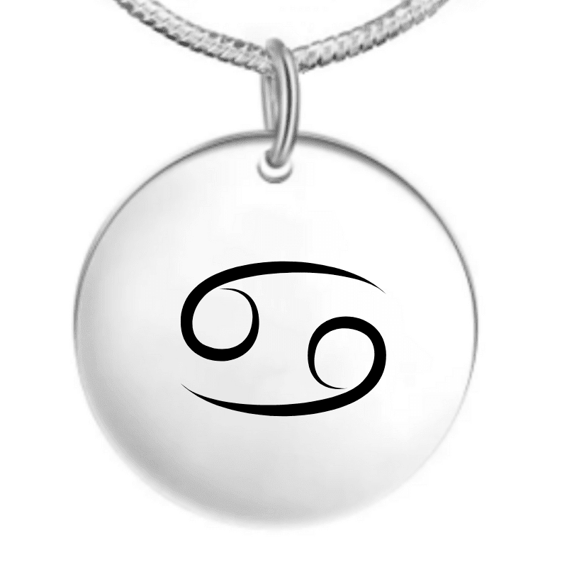 Collier signe astrologique personnalisé — pendentif rond acier gravé symbole Cancer