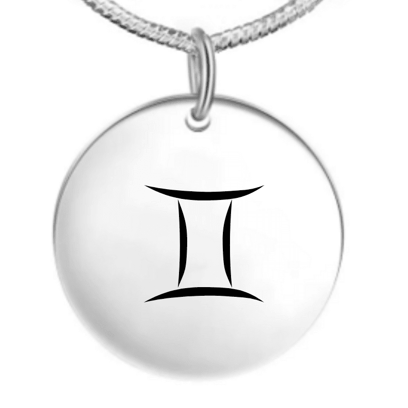 Collier signe astrologique personnalisé — pendentif rond acier gravé symbole Gémeaux