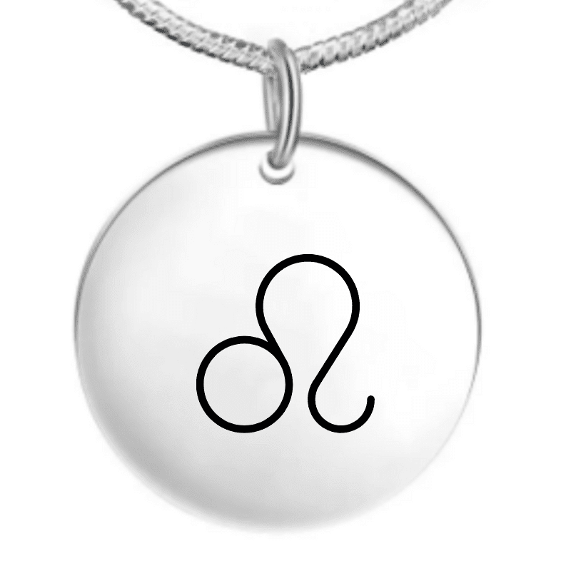 Collier signe astrologique personnalisé — pendentif rond acier gravé symbole Lion
