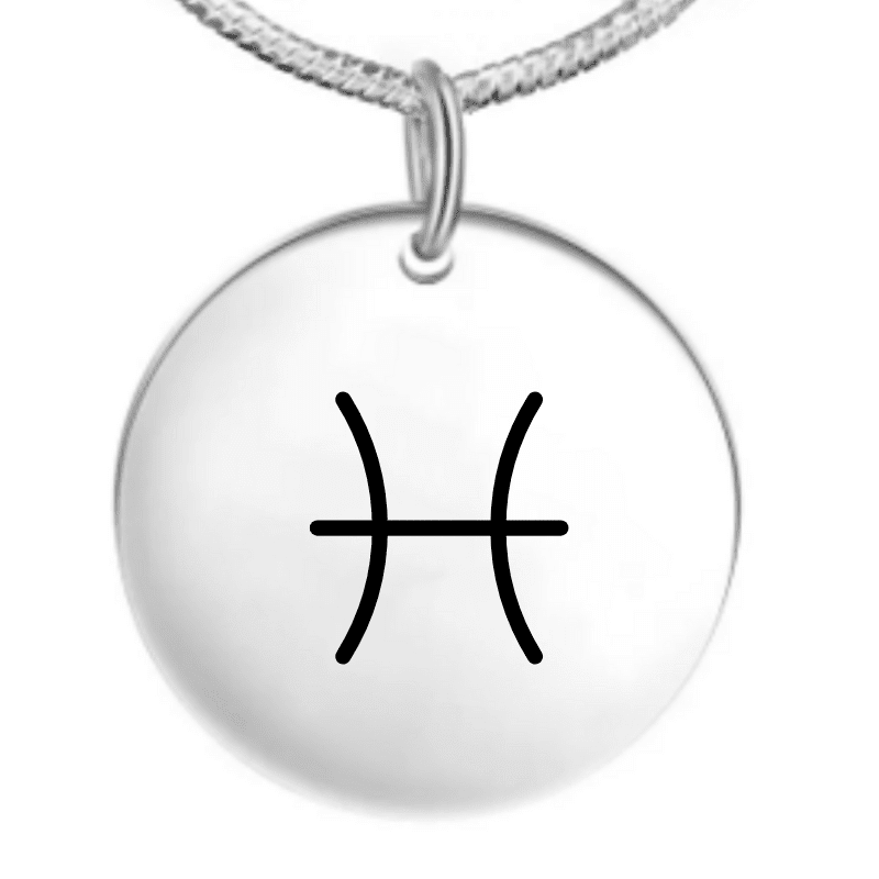 Collier signe astrologique personnalisé — pendentif rond acier gravé symbole Poissons
