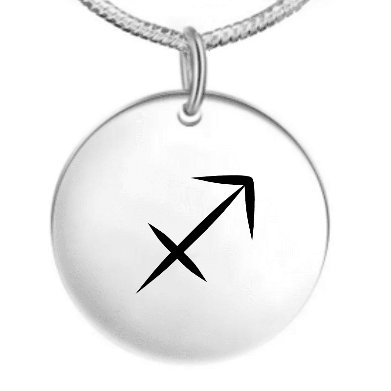 Collier signe astrologique personnalisé — pendentif rond acier gravé symbole Sagittaire