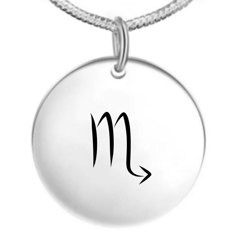 Collier signe astrologique personnalisé — pendentif rond acier gravé symbole Scorpion