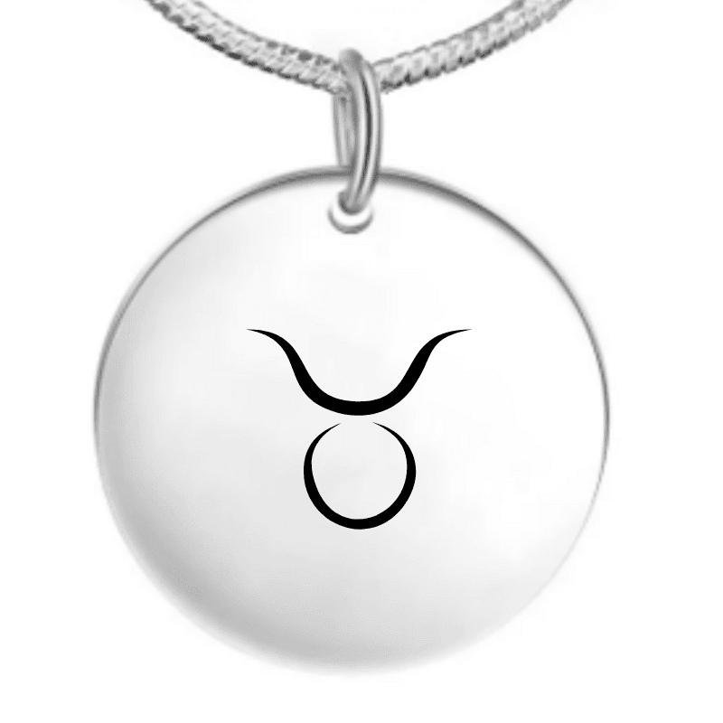 Collier signe astrologique personnalisé — pendentif rond acier gravé symbole Taureau