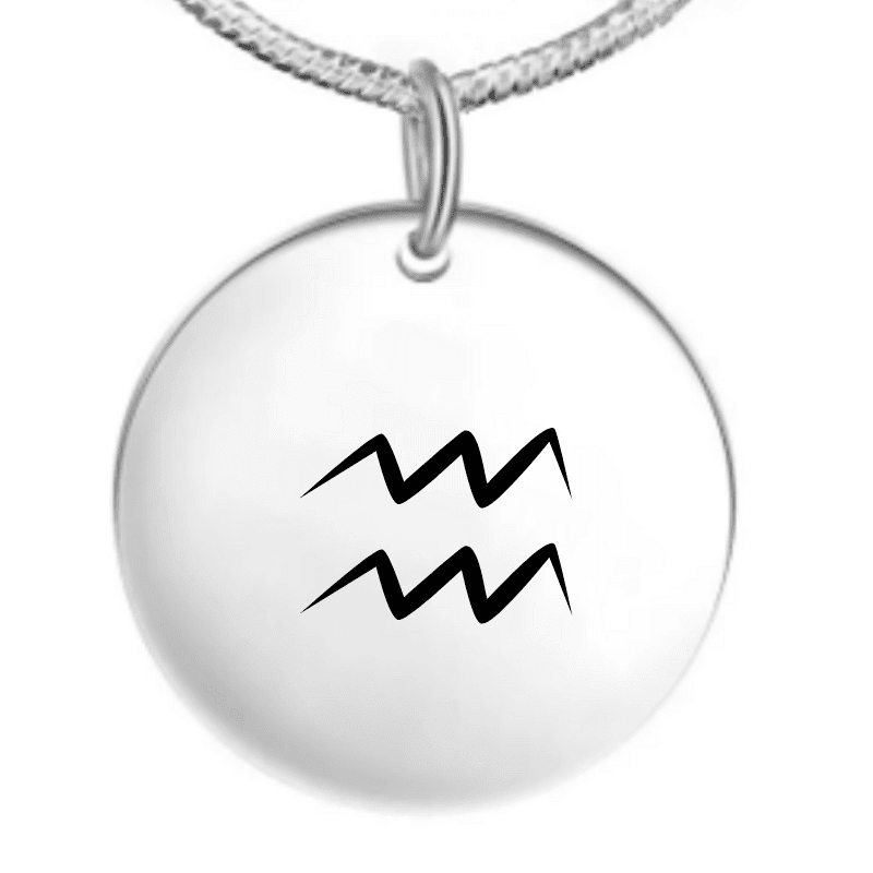 Collier signe astrologique personnalisé — pendentif rond acier gravé symbole Verseau