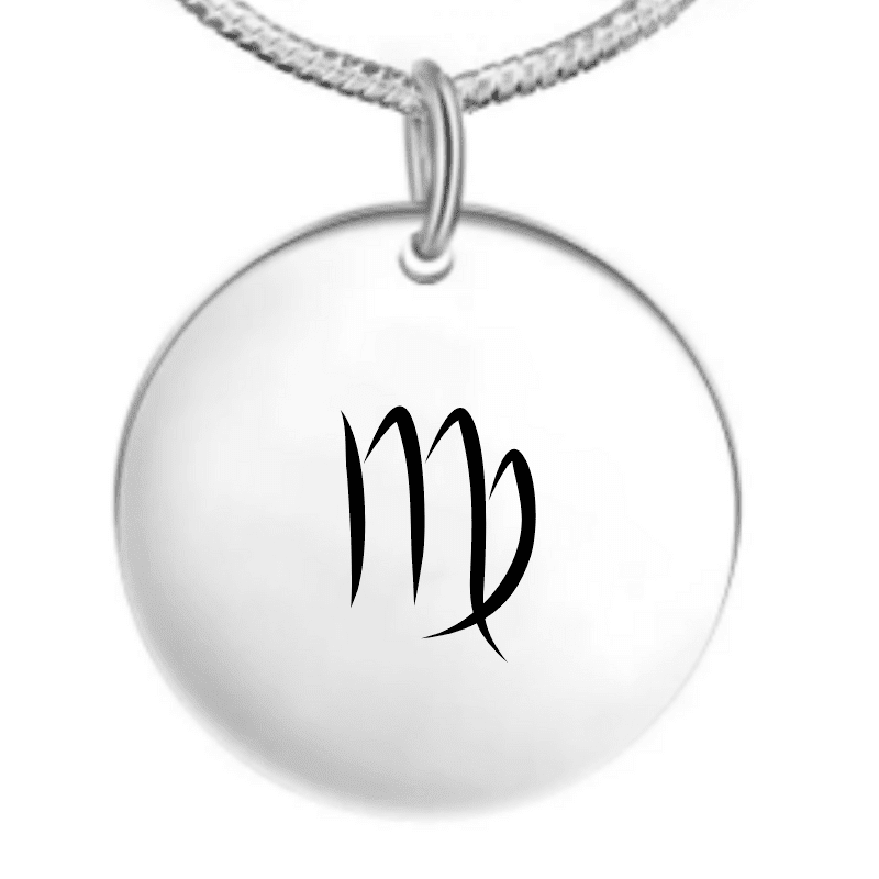 Collier signe astrologique personnalisé — pendentif rond acier gravé symbole Vierge