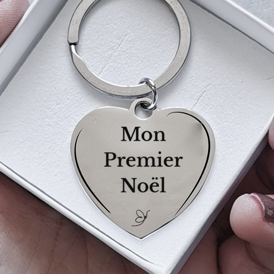 Porte-Clé Cœur gravé Mon Premier Noël dans son écrin - Les Bijoux de Marilou