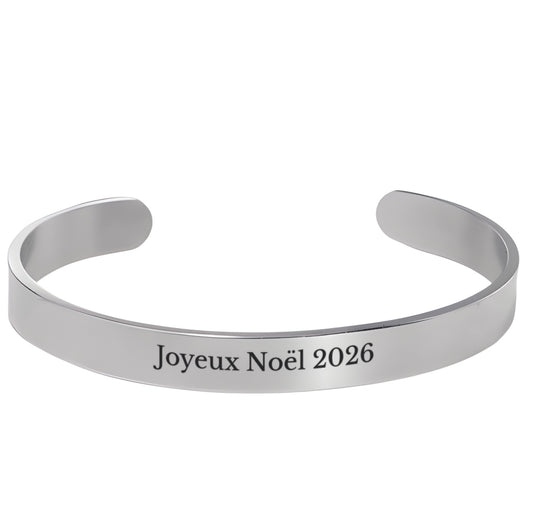 Bracelet Jonc gravé Joyeux Noël 2026 sur fond blanc - Les Bijoux de Marilou