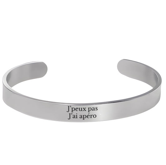 Bracelet Jonc gravé J'peux pas j'ai Apéro sur fond blanc - Les Bijoux de Marilou