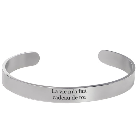 Bracelet Jonc gravé La vie m'a fait Cadeau de Toi sur fond blanc - Les Bijoux de Marilou