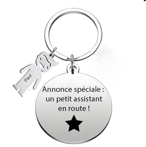 Le Porte - Clef "Annonce spéciale : un petit assistant en route !" - Les Bijoux de Marilou