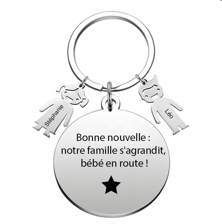 Le Porte - Clef "Bonne nouvelle : notre famille s'agrandit, bébé en route !" - Les Bijoux de Marilou