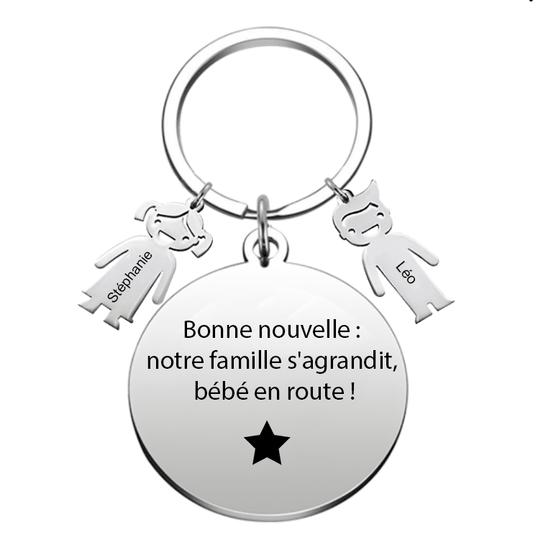 Le Porte - Clef "Bonne nouvelle : notre famille s'agrandit, bébé en route !" - Les Bijoux de Marilou