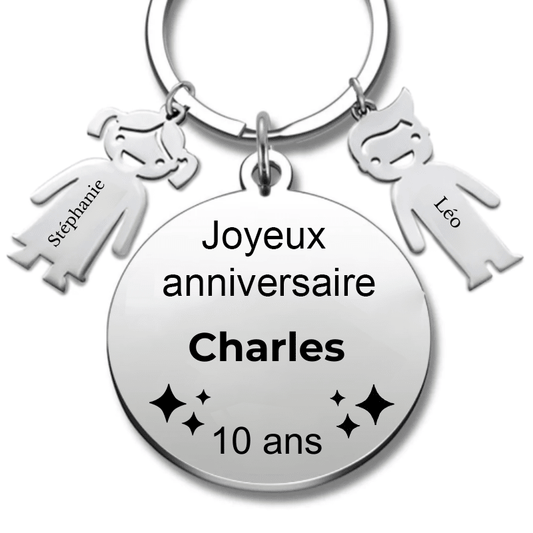 Le Porte - Clef "Joyeux anniversaire XXX 10 ans" - Prénom A Personnaliser - Les Bijoux de Marilou