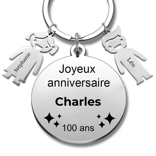 Le Porte - Clef "Joyeux anniversaire XXX 100 ans" - Prénom A Personnaliser - Les Bijoux de Marilou