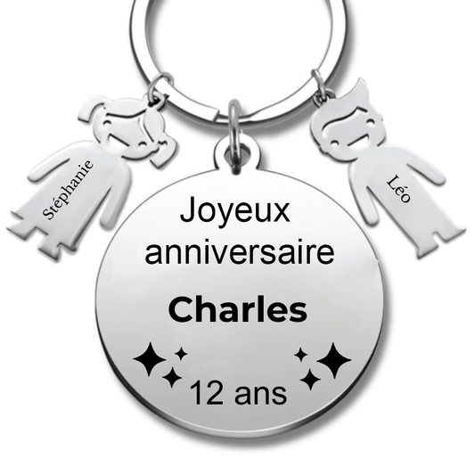 Le Porte - Clef "Joyeux anniversaire XXX 12 ans" - Prénom A Personnaliser - Les Bijoux de Marilou
