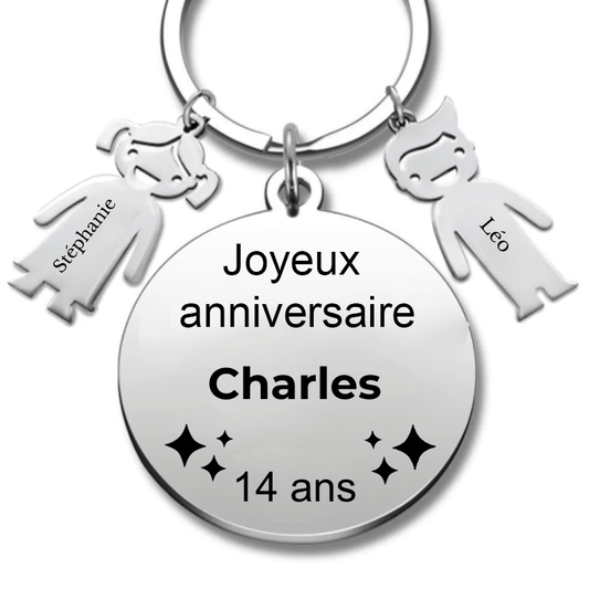 Le Porte - Clef "Joyeux anniversaire XXX 14 ans" - Prénom A Personnaliser - Les Bijoux de Marilou