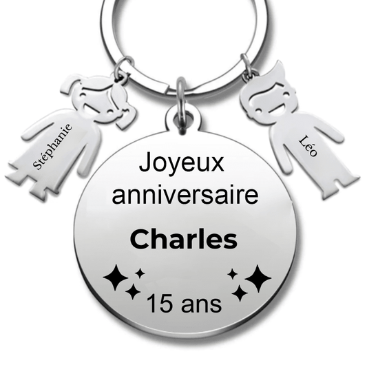 Le Porte - Clef "Joyeux anniversaire XXX 15 ans" - Prénom A Personnaliser - Les Bijoux de Marilou