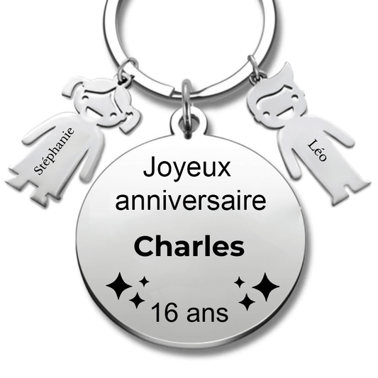 Le Porte - Clef "Joyeux anniversaire XXX 16 ans" - Prénom A Personnaliser - Les Bijoux de Marilou