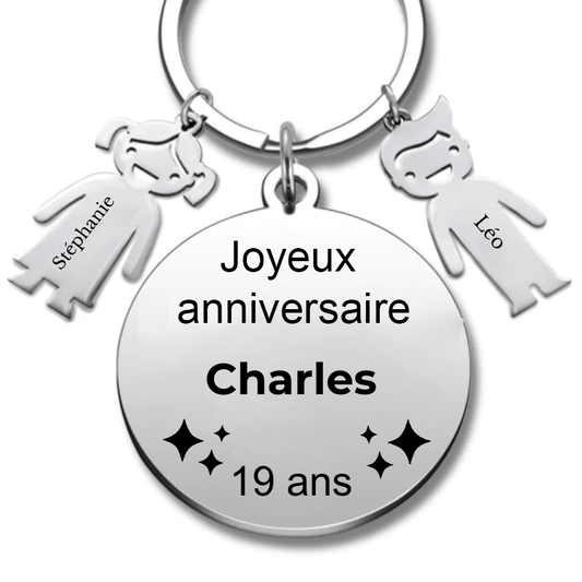 Le Porte - Clef "Joyeux anniversaire XXX 19 ans" - Prénom A Personnaliser - Les Bijoux de Marilou