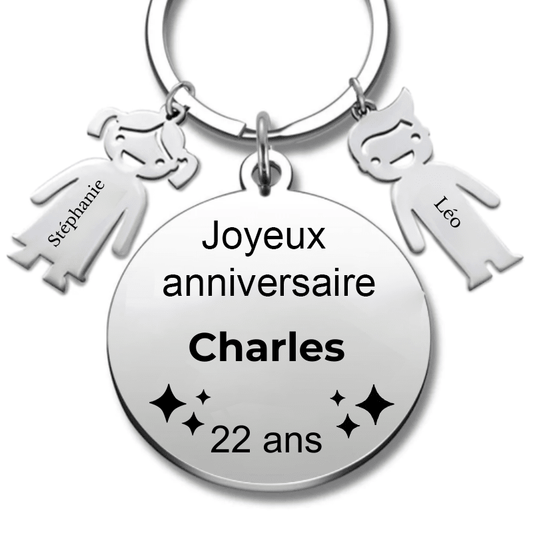 Le Porte - Clef "Joyeux anniversaire XXX 22 ans" - Prénom A Personnaliser - Les Bijoux de Marilou