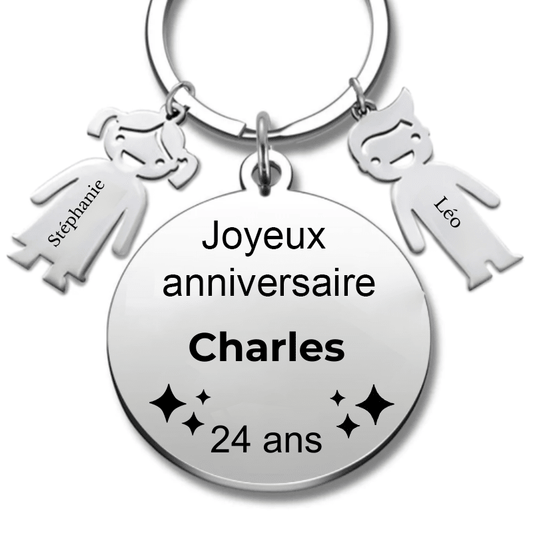 Le Porte - Clef "Joyeux anniversaire XXX 24 ans" - Prénom A Personnaliser - Les Bijoux de Marilou