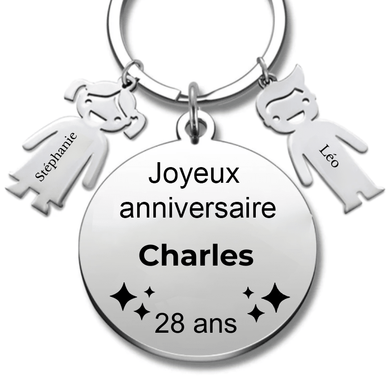 Le Porte - Clef "Joyeux anniversaire XXX 28 ans" - Prénom A Personnaliser - Les Bijoux de Marilou