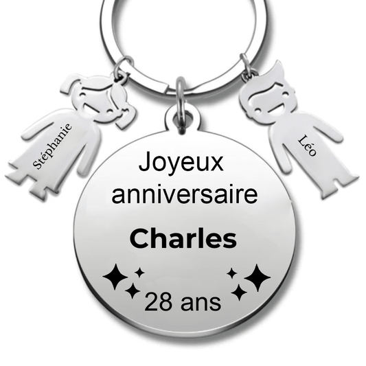 Le Porte - Clef "Joyeux anniversaire XXX 28 ans" - Prénom A Personnaliser - Les Bijoux de Marilou